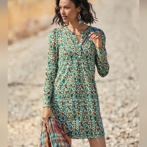 Peruvian Connection Prairie Flower Dress Long Sleeve Cotton Henley Ruffle XS